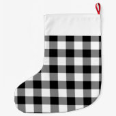 Rustic Zwart-Wit Buffalo Plaid Grote Kerstsok (Achterkant)