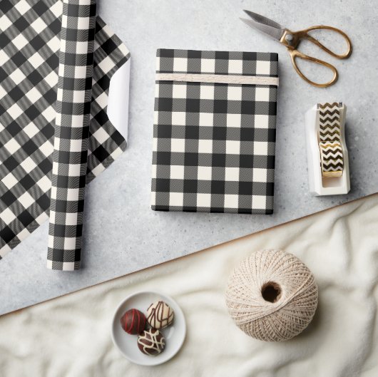 Rustic Zwart Wit Buffelruitpatroon Kleine Cadeaupapier (Crafts)