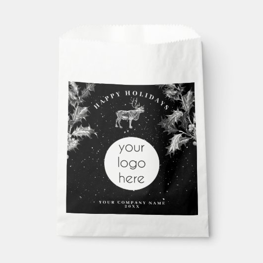 Rustic Zwart Wit Feestelijk Zakelijk Logo Kerstmis Bedankzakje (Voorkant)