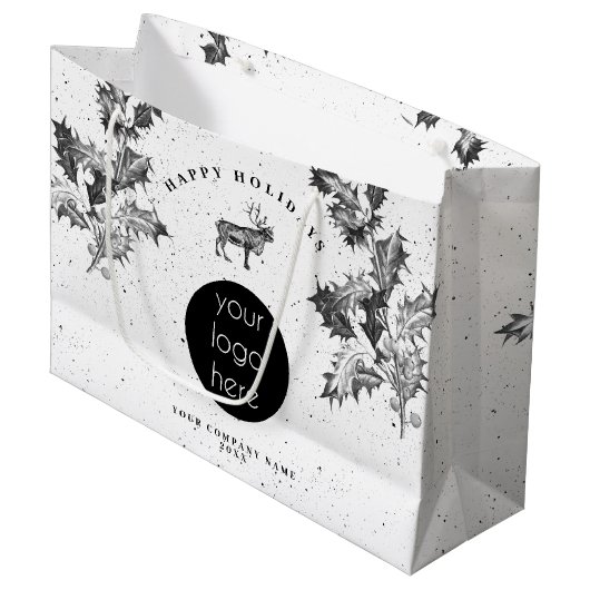 Rustic Zwart Wit Feestelijk Zakelijk Logo Kerstmis Groot Cadeauzakje (Voorkant Gekanteld)