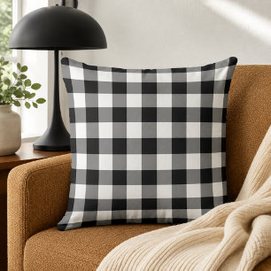 Rustic zwart-witbuffalo geruit dambordpatroon kussen