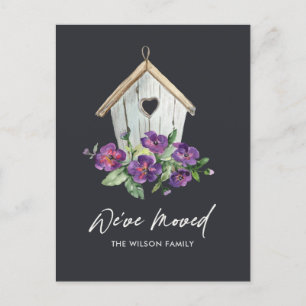 RUSTIC ZWARTE FLORAL BIRD HUIS DIE NIEUW ADRES BEW AANKONDIGINGSKAART