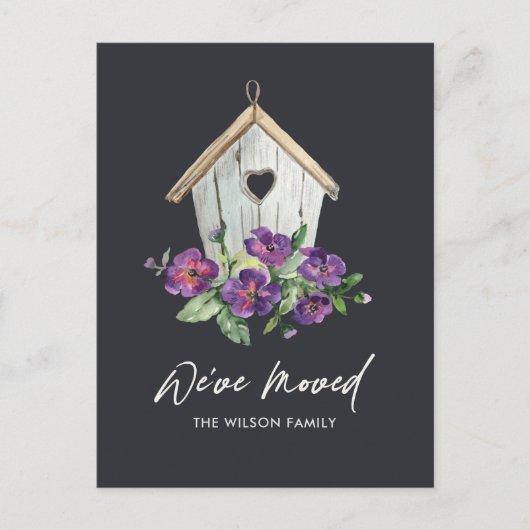 RUSTIC ZWARTE FLORAL BIRD HUIS DIE NIEUW ADRES BEW AANKONDIGINGSKAART (Voorkant)