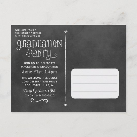 Rustic Zwarte Schoolbord 2025 Afgestudeerde Foto F Uitnodiging Briefkaart (Achterkant)