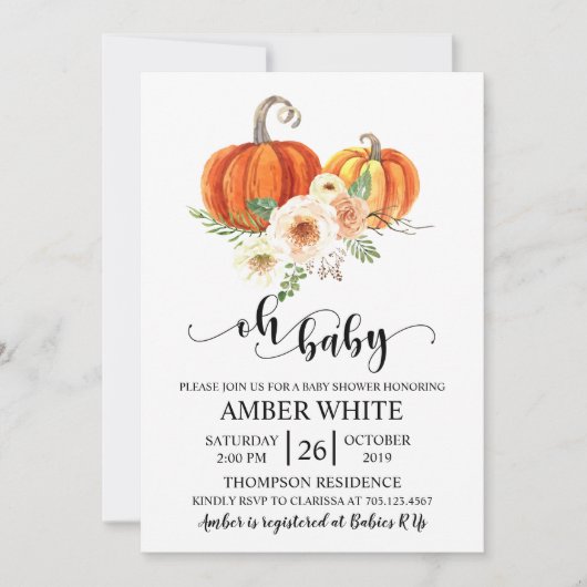 Rustica Pumpkins Herfst Oh Baby shower Kaart (Voorkant)