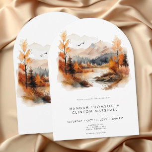 Rusticaal herfst berglandschap watercolor boog bru kaart