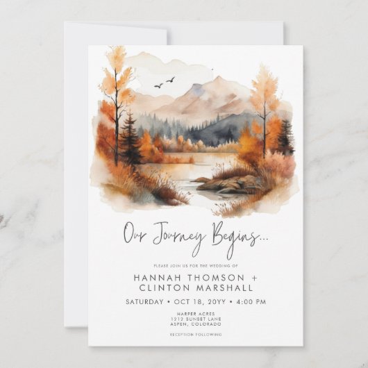 Rusticaal herfst berglandschap watercolor bruiloft kaart (Voorkant)