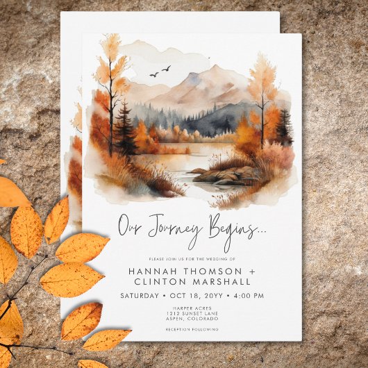 Rusticaal herfst berglandschap watercolor bruiloft kaart