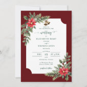Rusticale botanische bordeauxgroene winterhuwelijk kaart (Voorkant)