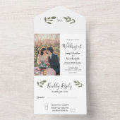 Rusticale botanische monogram fotohuwelijk all in one uitnodiging (Binnen)