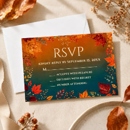 Rusticale Herfst Eikenbladeren en Sinaasappelkleur RSVP Kaartje