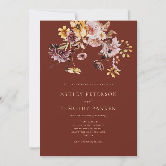 Rusticale herfst terracotta bloem boho bruiloft kaart (Voorkant)