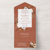 Rusticale herfst terracotta moderne bloemige bruil all in one uitnodiging (Binnen)