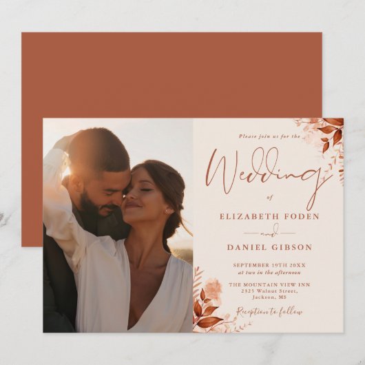 Rusticale herfstbloemen foto trouwfoto kaart (Voorkant / Achterkant)