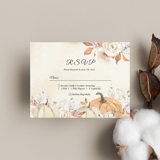 Rusticale herfstpompoenen en bloemen uitnodiging briefkaart