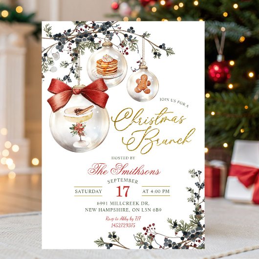 Rusticale Minimalistische Kerstballen Kerst Brunch Kaart