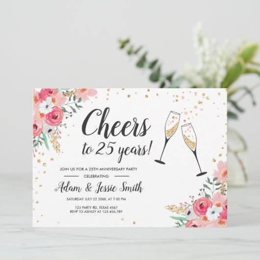 Rusticale uitnodiging 25e trouwdag Floral (Staand voorkant)