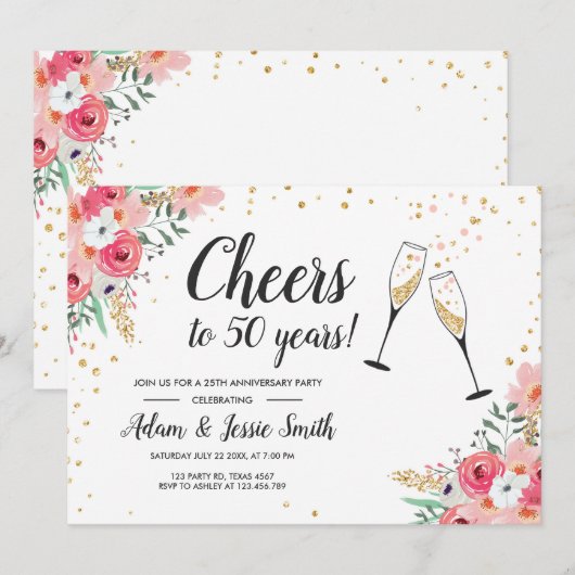 Rusticale uitnodiging 50ste huwelijksjubileum bloe (Voorkant / Achterkant)