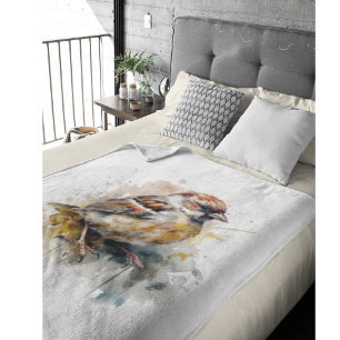 Rusticale Watercolor Mus, op maat Fleece Deken