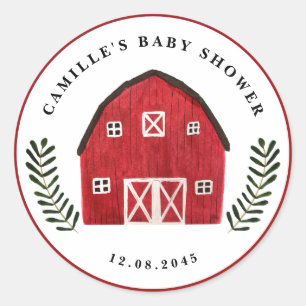 Rusticale Watercolor Rode Schuur Boerderij Baby Sh Ronde Sticker