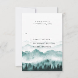 Rusticale waterverf berg dennenbomen RSVP kaartje