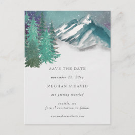 Rusticale Waterverf Bergen Pijnboom Save The Date  Aankondigingskaart