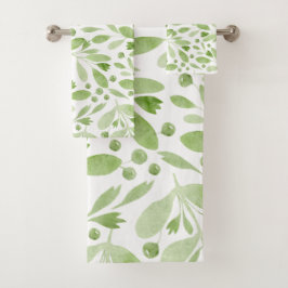 Rusticale waterverf bladeren saliegroen & wit bad handdoek