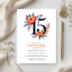 Rusticale Waterverf Bloemige Nummer 15 Quinceanera Kaart