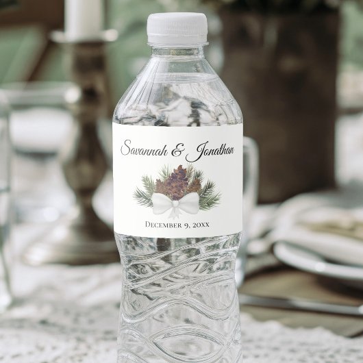 Rusticale Waterverf Dennenkegels & Dennentakken Tr Waterfles Etiket