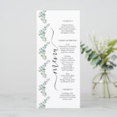 Rusticale Waterverf Eucalyptus Groene Huwelijk Menu (Staand voorkant)