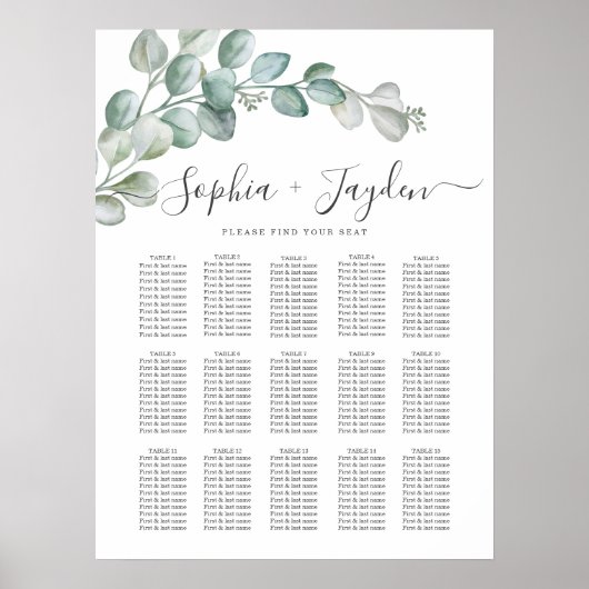 Rusticale Waterverf Eucalyptus Groene Huwelijk Poster (Voorkant)