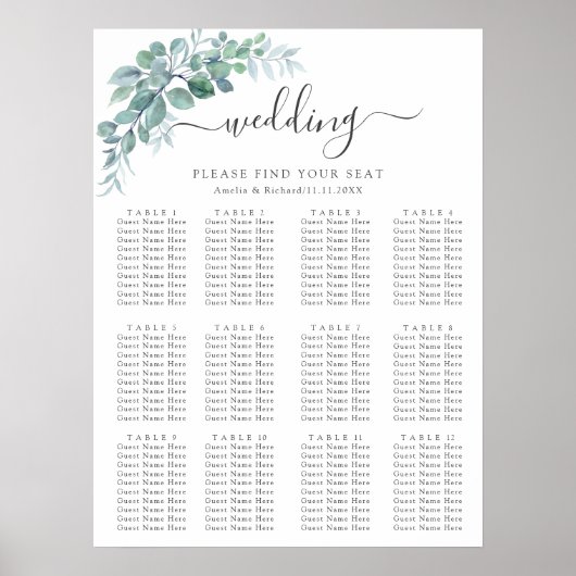 Rusticale Waterverf Eucalyptus Groene Huwelijk Poster (Voorkant)