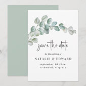 Rusticale Waterverf Eucalyptus Groene Huwelijk Save The Date (Voorkant / Achterkant)