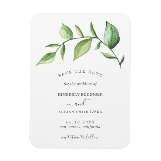 Rusticale Waterverf Groene Tak Save the Date Magneet (Verticaal)