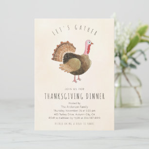 Rusticale Waterverf Kalkoen Thanksgiving Diner Kaart