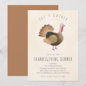 Rusticale Waterverf Kalkoen Thanksgiving Diner Kaart (Voorkant / Achterkant)