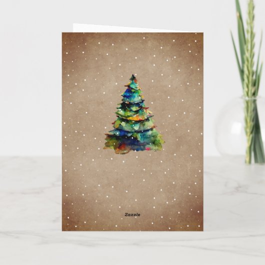 Rusticale Waterverf Kerstboom Sneeuwvlokken Feestdagen Kaart (Achterkant)