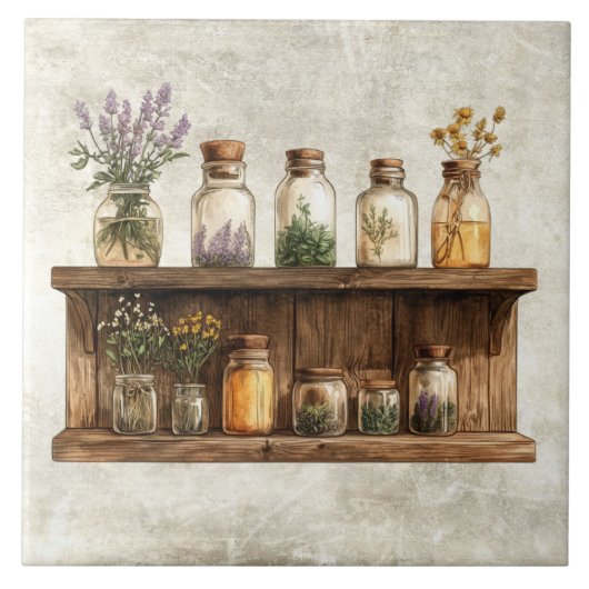 Rusticale Waterverf Kruiden in Potten Ontwerp Tegeltje (Voorkant)