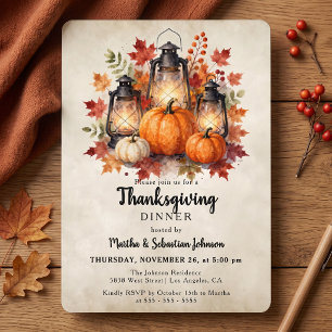Rusticale Waterverf Lantaarn Pompoen Thanksgiving Kaart