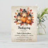 Rusticale Waterverf Lantaarn Pompoen Thanksgiving Kaart (Staand voorkant)