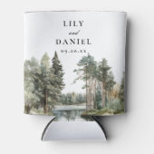 Rusticale Waterverf Meer Bos Bruiloft Blikjeskoeler (Voorkant)