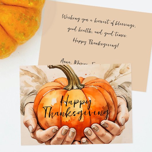 Rusticale Waterverf Pompoen Oogst Thanksgiving Feestdagenkaart