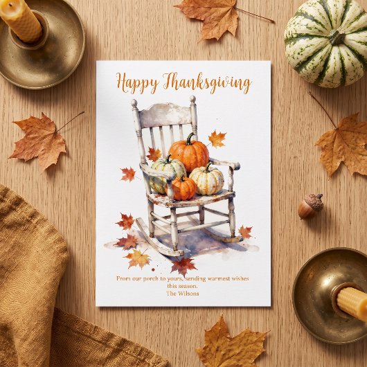 Rusticale Waterverf Pompoen Veranda Thanksgiving Kaart