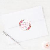 Rusticale Waterverf Roze Bloemen Bruiloftsborrel Ronde Sticker (Envelop)