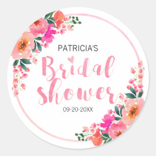 Rusticale Waterverf Roze Bloemen Bruiloftsborrel Ronde Sticker