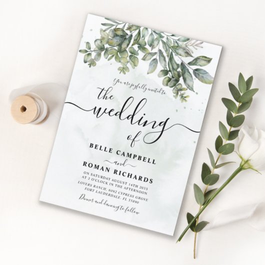 Rusticale Waterverf Saliegroene Eucalyptus Bruilof Kaart