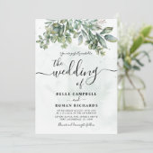 Rusticale Waterverf Saliegroene Eucalyptus Bruilof Kaart (Staand voorkant)