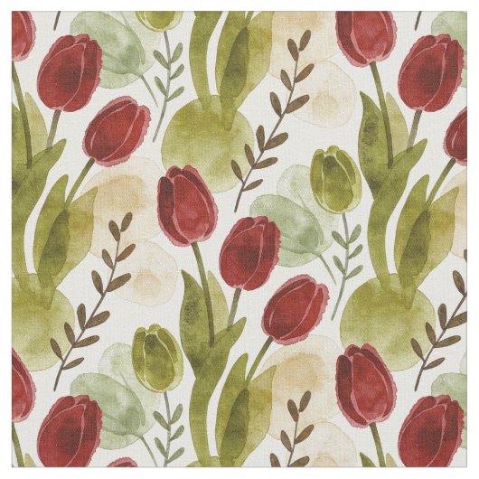 Rusticale Waterverf Tulp Botanisch Patroon MH26 Stof (Close Up)