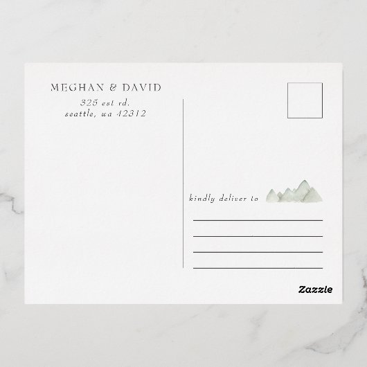 Rusticale Waterverfbergen Save The Date Folie Uitnodiging Briefkaart (Achterkant)