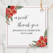 Rusticale Winter Poinsettia Rode Kerst Huwelijk Bedankjes Labels (Achterkant)